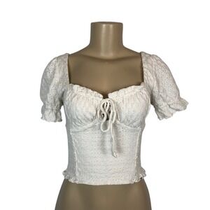 Kirious‎ White Smocked Puff Sleeve Bustier Crop Top Small Coquette Y2K Cottage